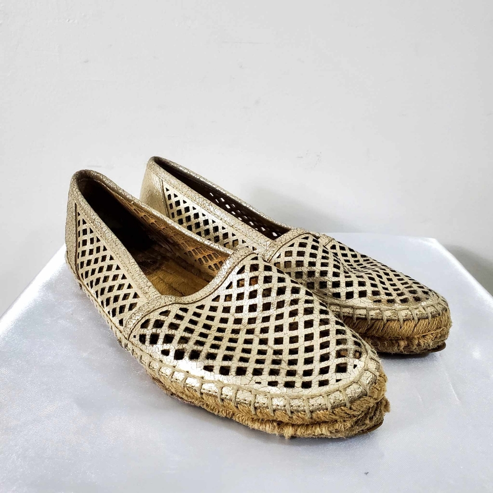 Frye Lee A Line Mesh Leather Espadrille Flat Size 7 US Neutral Tan